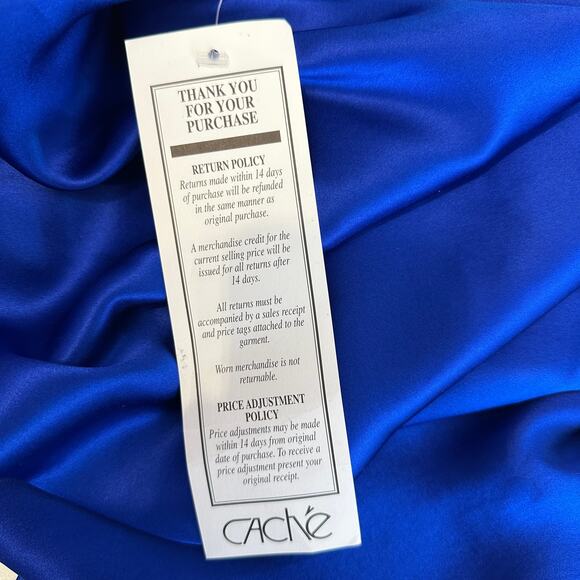 Cache Dress Women Sz 8 Cobalt Blue Halter Backless Silk Asymmetric V-Neck Formal - Picture 12 of 12